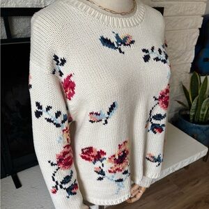 Vintage 1990s Eddie Bauer Knitted By Hand Floral Crewneck Sweater